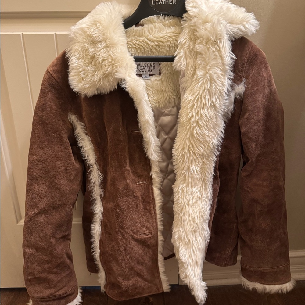 Wilsons Leather Tan Jacket with Cream Fur Lining